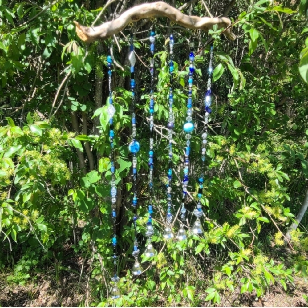 Silver and Blue Beaded Wind Chimes/Suncatcher - Picture 2 of 9